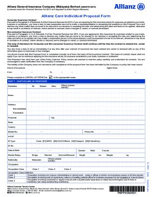 Fillable Online Allianz Care Individual Proposal Form Fax Email Print