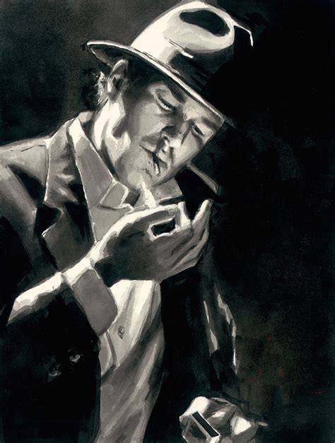 Man Lighting a Cigarette ink painting | Fabian Perez Art