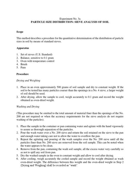 Experiment No. 3a Particle Size Distribution Sieve Analysis of Soil ...