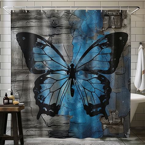 Industrial Grunge Butterfly Bathroom Decor Set Vintage Textures Shabby