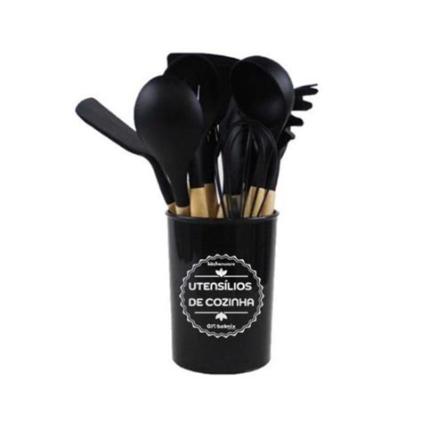 Kit Utensílios Cozinha Silicone 12 PCS Preto GH411 Castor Center