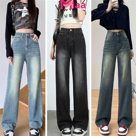 Quần Jean Nữ ống Suông Rộng Miaa Cạp Cao ôm Eo Quần Bò Jeans Nữ ống Rộng Phong Cách Retro