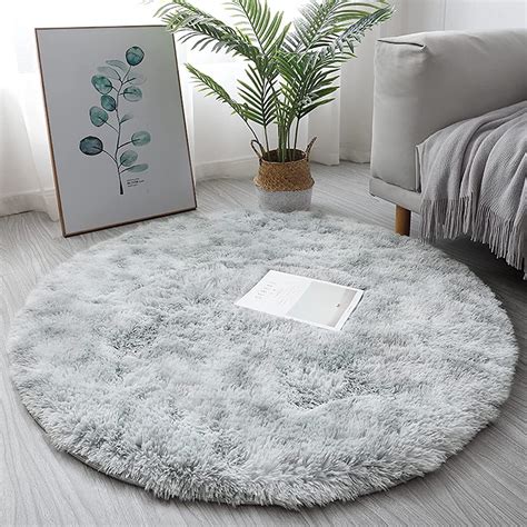 Tenekee Tapis Chambre Rond Moderne Design Tapis Salon Rond Shaggy Poils