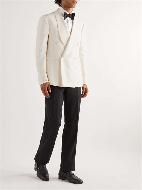 Ivory Shawl Collar Double Breasted Silk Tuxedo Jacket Ralph Lauren