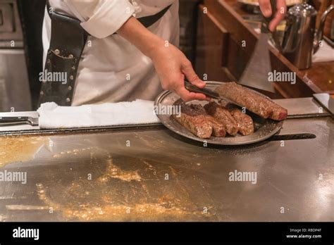 Chef Cook Japanese Wagyu Kobe Beef Steak Stock Photo Alamy