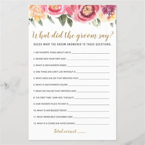 Editable What Did The Groom Say Bridal Shower Game Zazzle Bridal