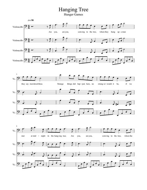 The Hanging Tree From The Hunger Games Mockingjay For Four Cellos Sheet Music For Cello