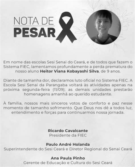 Fiec Emite Nota De Pesar De Menino Autista Que Estudava No Sesi Da