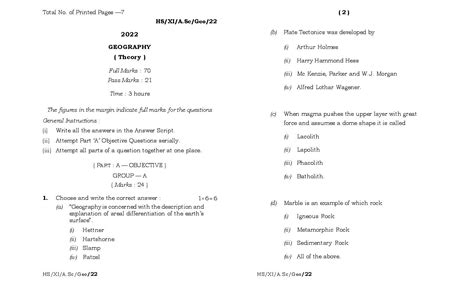 Mbose Class 11 Question Paper 2022 For Geography