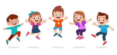 Happy Cute Kids Boy And Girl Jump Vector Premium Download