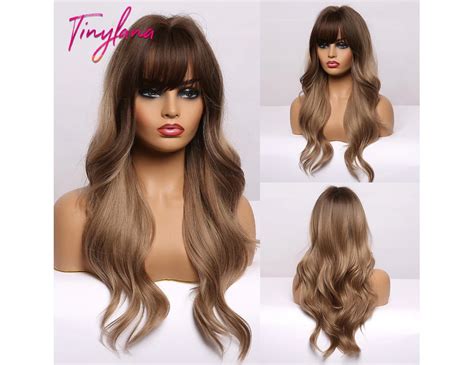 TINY LANA Synthetic Long Wavy Ombre Light Brown Blonde Ash Wigs With