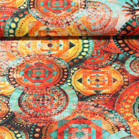 Baumwoll Popeline Silicon Stretch Digitaldruck Mandala Multicolor