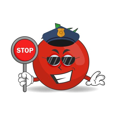 The Tomato Mascot Character Becomes A Policeman Vector Illustration