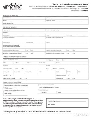 Obstetrical Needs Assessment Form Provider Arbor Health Plan