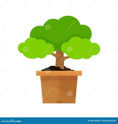 Icon Tree Pot Isolated on White, Potted Tree for Clip Art Cartoon