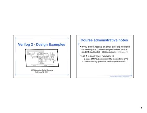 Verilog Design Examples Course Administrative Notes