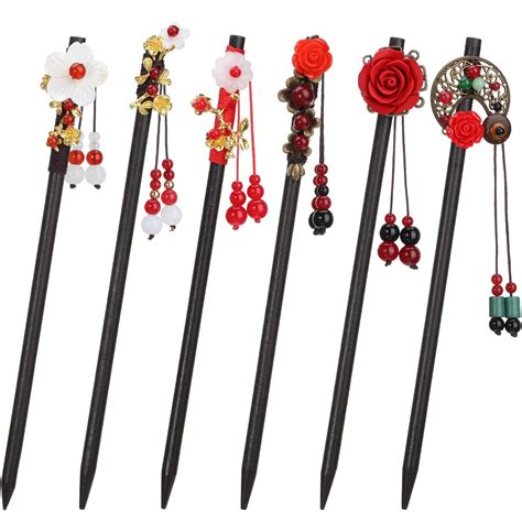 WILLBOND 6 Pcs Chinese Hair Chopsticks For Women Wooden Hair