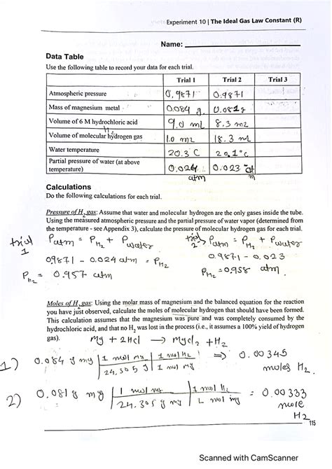 The Ideal Gas Law Constant Post Lab Chem 152L Studocu