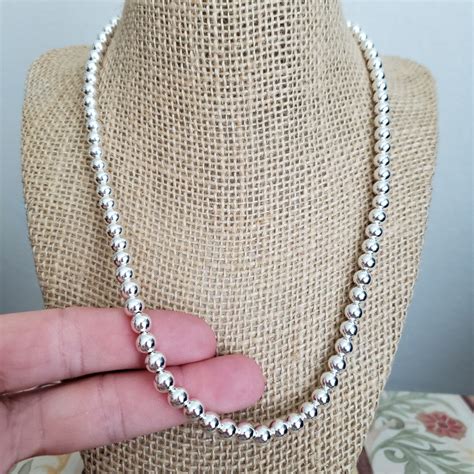 Mm Sterling Silver Bead Necklace Mm Bead Necklace Strand Etsy