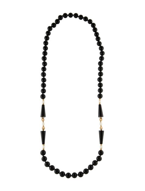 Necklace 14k Onyx And Pearl Beaded Necklace 14k Yellow Gold Bead Strand