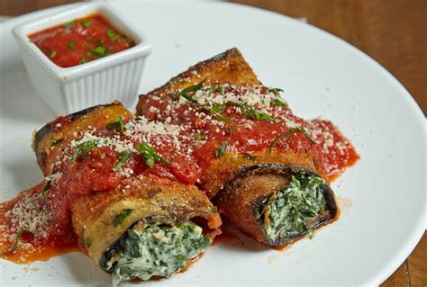 Eggplant Roll Ups With Cream Cheese And Spinach Jamie Geller