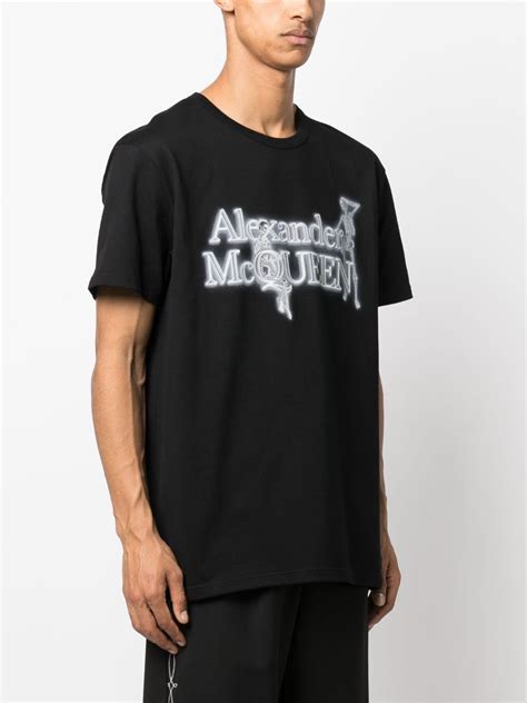 Alexander Mcqueen Logo Print Cotton T Shirt Black Farfetch