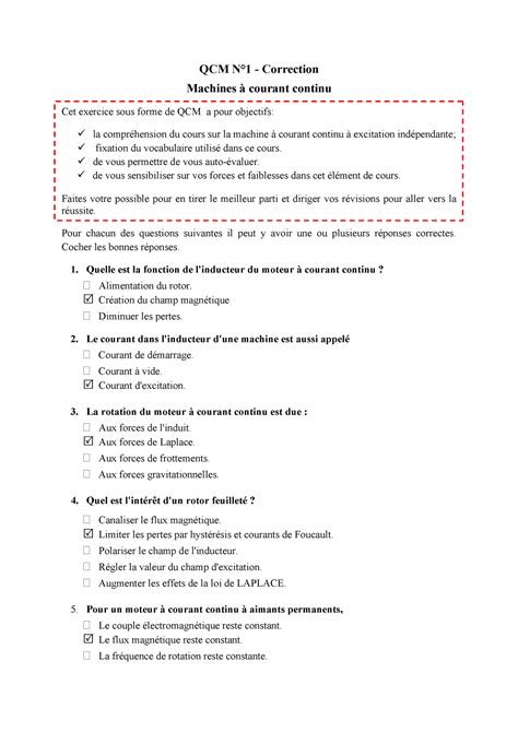 QCM N1 Correction Machines Electriques QCM N1 Correction