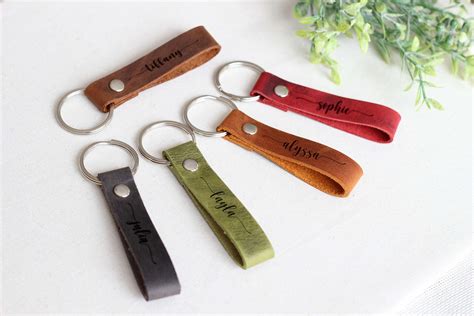 Personalized Leather Keychain For Women Custom Name Keychain Etsy