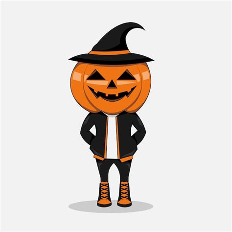 Premium Vector Pumpkin Character Cartoon Pumpkin Witch Head