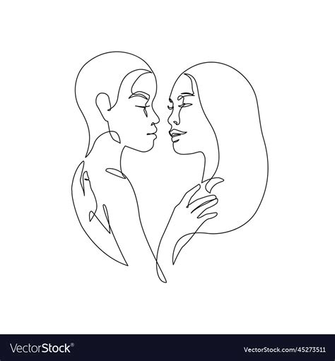 Abstract Lesbian Couple Line Art Drawing Lgbt Vector Image