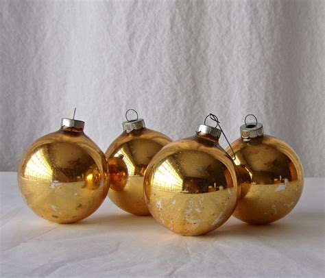 Vintage Christmas Ornaments Gold Glass Balls Set Of Four Mid Century