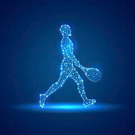 Abstract Digital Tennis Player In Motion With Blue Background