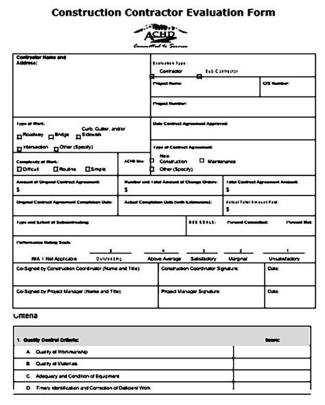 Employee Evaluation Construction Forms For Contractors