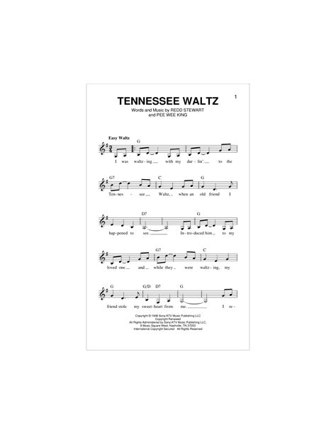 Tennessee Waltz Sheet Music For Vocals By Patti Page Patty Page Pee