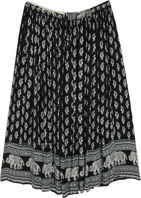 Plus Size Ethnic Printed Black Gypsy Skirt With Sequins Black Xl Plus Maxi Skirt Floral