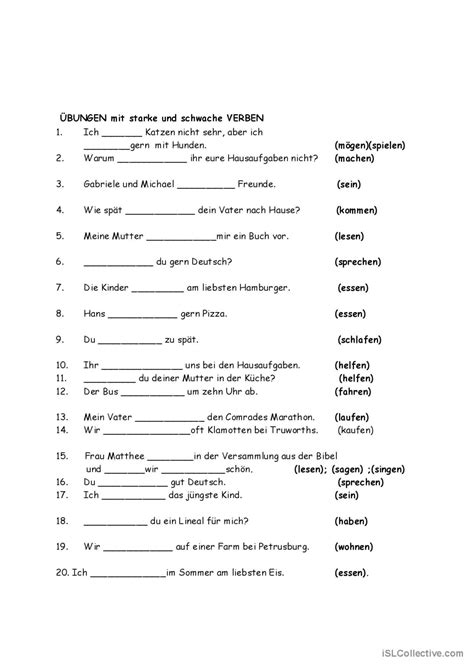 Starke Verben Mit Vochalwechsel Allg English ESL Worksheets Pdf Doc