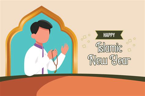 Happy Islamic new Year concept. Colored flat vector illustration ...