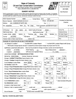 Fillable Online Cogcc State Co FORM State Of Colorado Oil And Gas