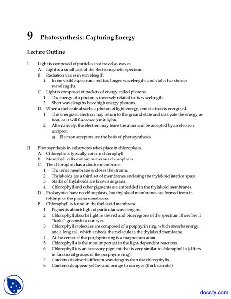 Capturing Energy Biology Lecture Notes Docsity