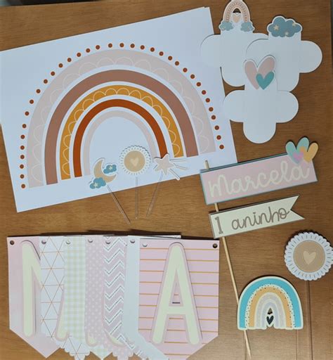 Festa Básica Kit Papelaria Para Festinha Tema Arco Íris Boho