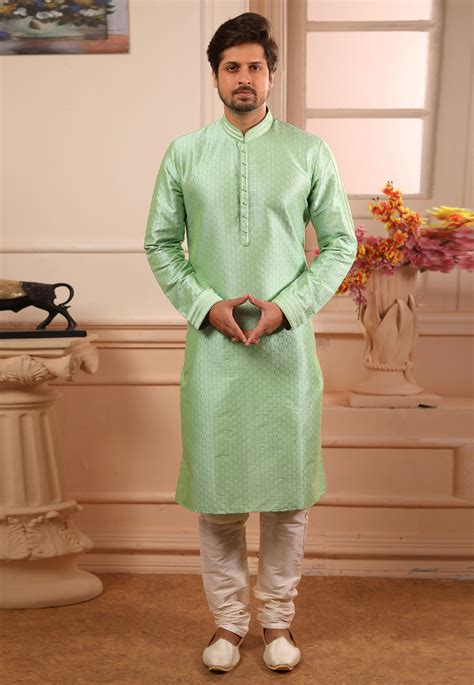 Pista Green Jacquard Readymade Kurta Pajama 186722 Pajamas Silk