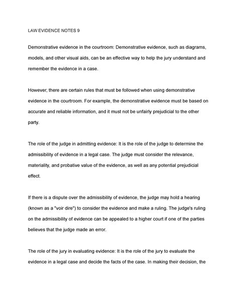 Law evidence 1 - LAW EVIDENCE NOTES 9 Demonstrative evidence in the