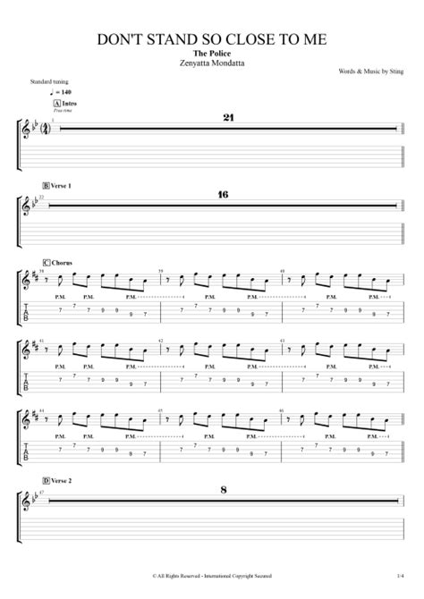 Don T Stand So Close To Me Tab By The Police Guitar Pro Full Score