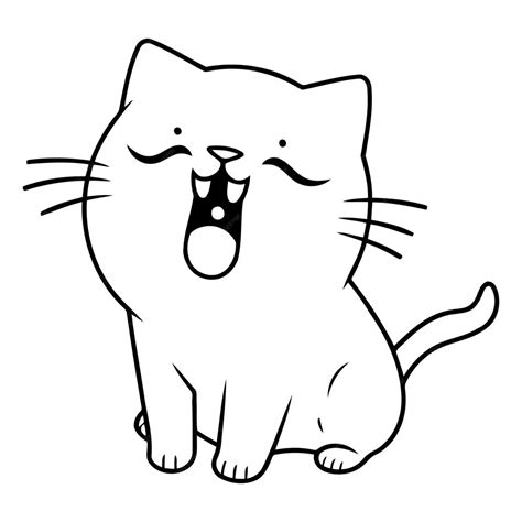 Premium Vector Cute Cat Yawning On White Background In Cartoon Style