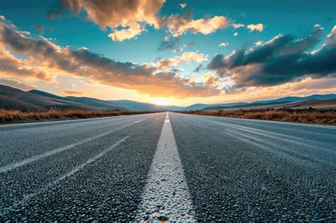 Premium Photo Straight Asphalt Road And Mountain With Sky Clouds