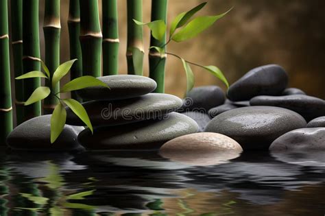 Bamboo And Stones In A Wellness Spa Generative Ai Stock Illustration