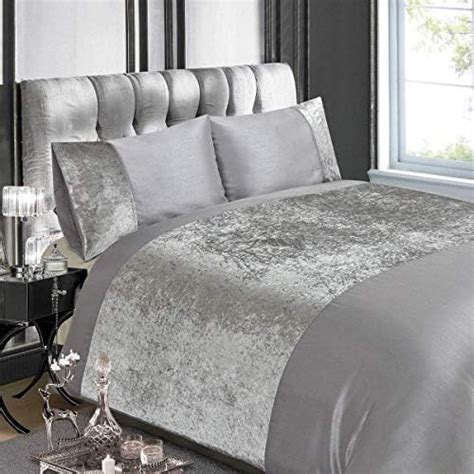 Viceroybedding Bling Crushed Velvet Diamante Bedding Bedroom Collection Silver Grey Single