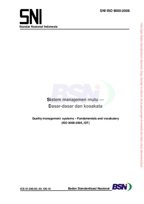 Pdf Standar Nasional Indonesia Sni Iso 90002008 Sistem Manajemen