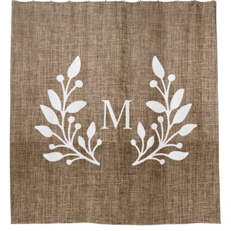 Rustic Farmhouse Laurels Burlap Monogrammed Shower Curtain Zazzle