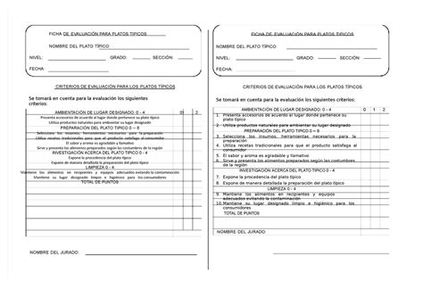 Platos Tipicos Para Un Conocedor Ficha De Evaluaci N Para Platos